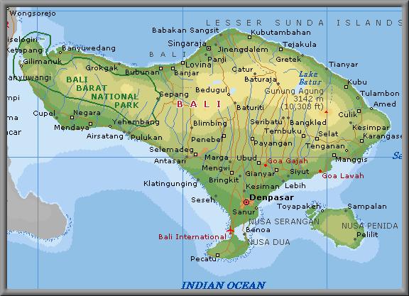 Карта о. Бали. Бали на карте мира, где этот чудный остров?